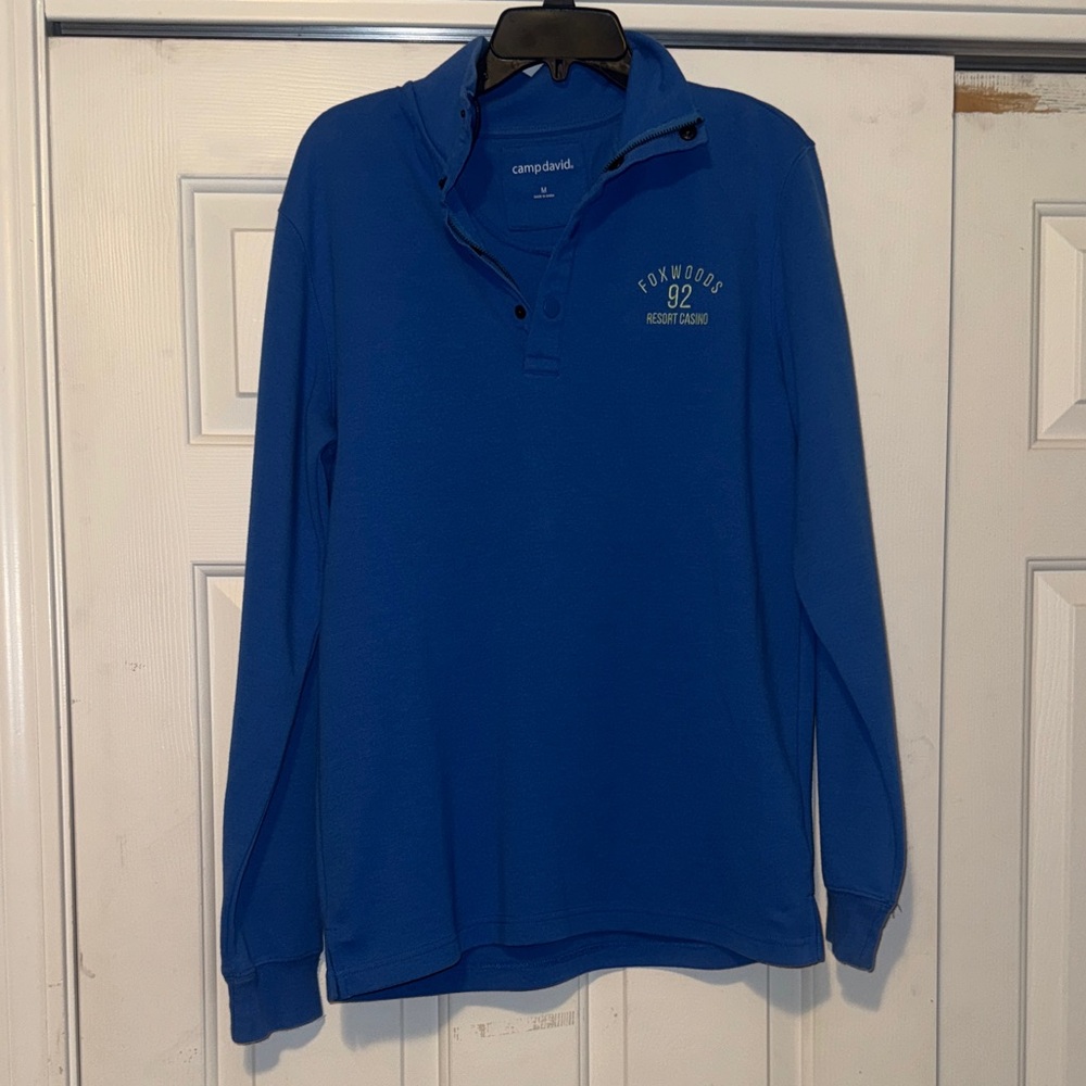 Foxwoods Resort Casino Blue Long Sleeve Polo Sweater Shirt